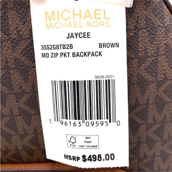 MICHAEL KORS JAYCEE MEDIUM BACKPACK & LARGE DOUBLE ZIP WALLET SET BROWN/GOLD - Picture 15 of 16
